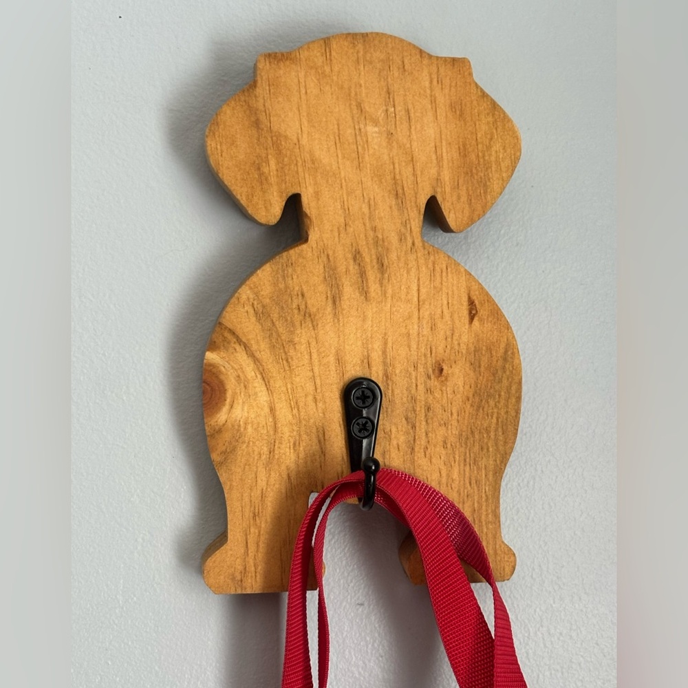 Wooden Dog Leash Holder with Black Hook